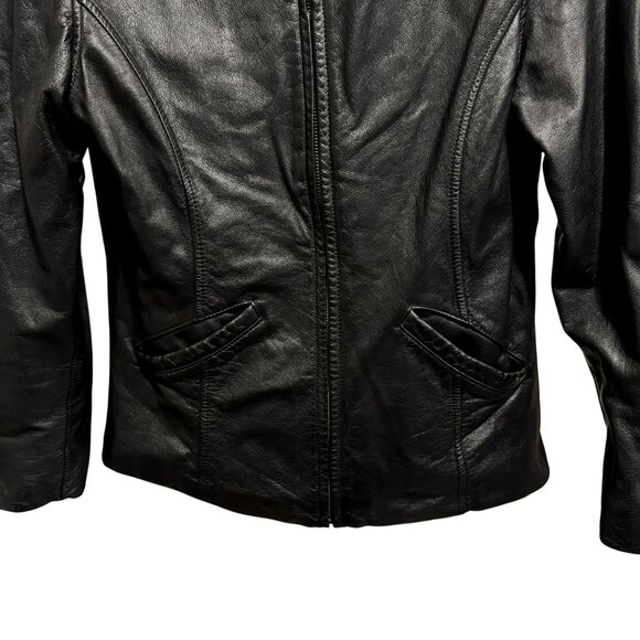Wilsons Vtg 80's Black Leather Zip Front Jacket Sz M Fitted Pockets Lined Retro - Picture 3 of 5
